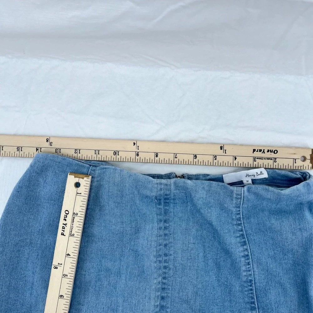 Honey Belle Womens Light Wash Denim Mini Skirt Blue A-Line Zip‎ Back 7IS4663D M